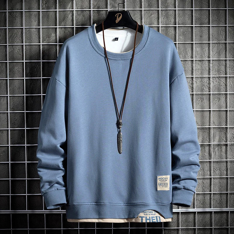 Men’s Patchwork Sweatshirt – Casual Long Sleeve Top