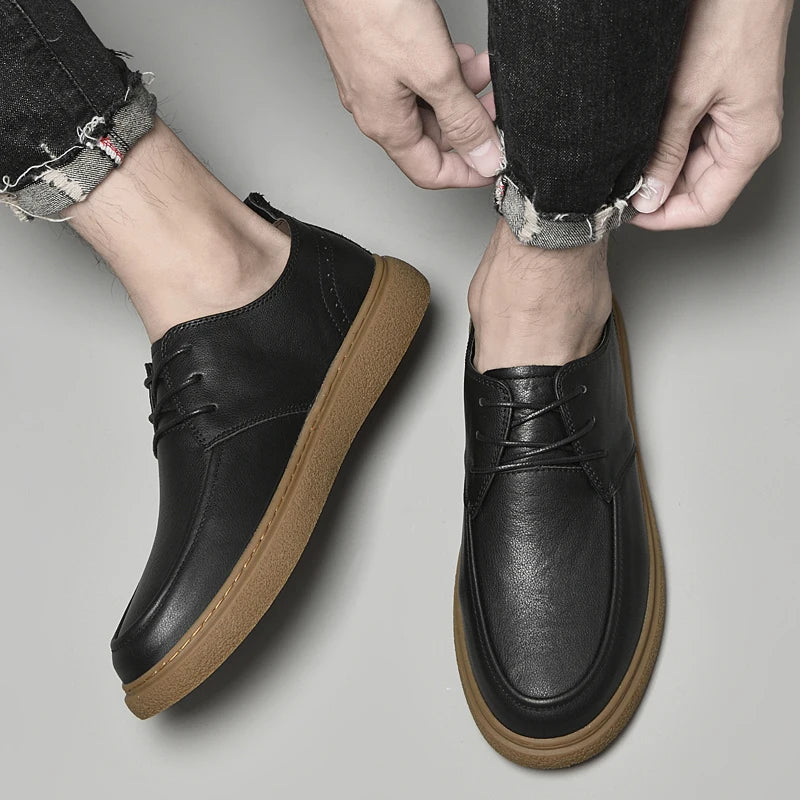 Men's Genuine Leather Casual Shoes With Soft Rubber Sole