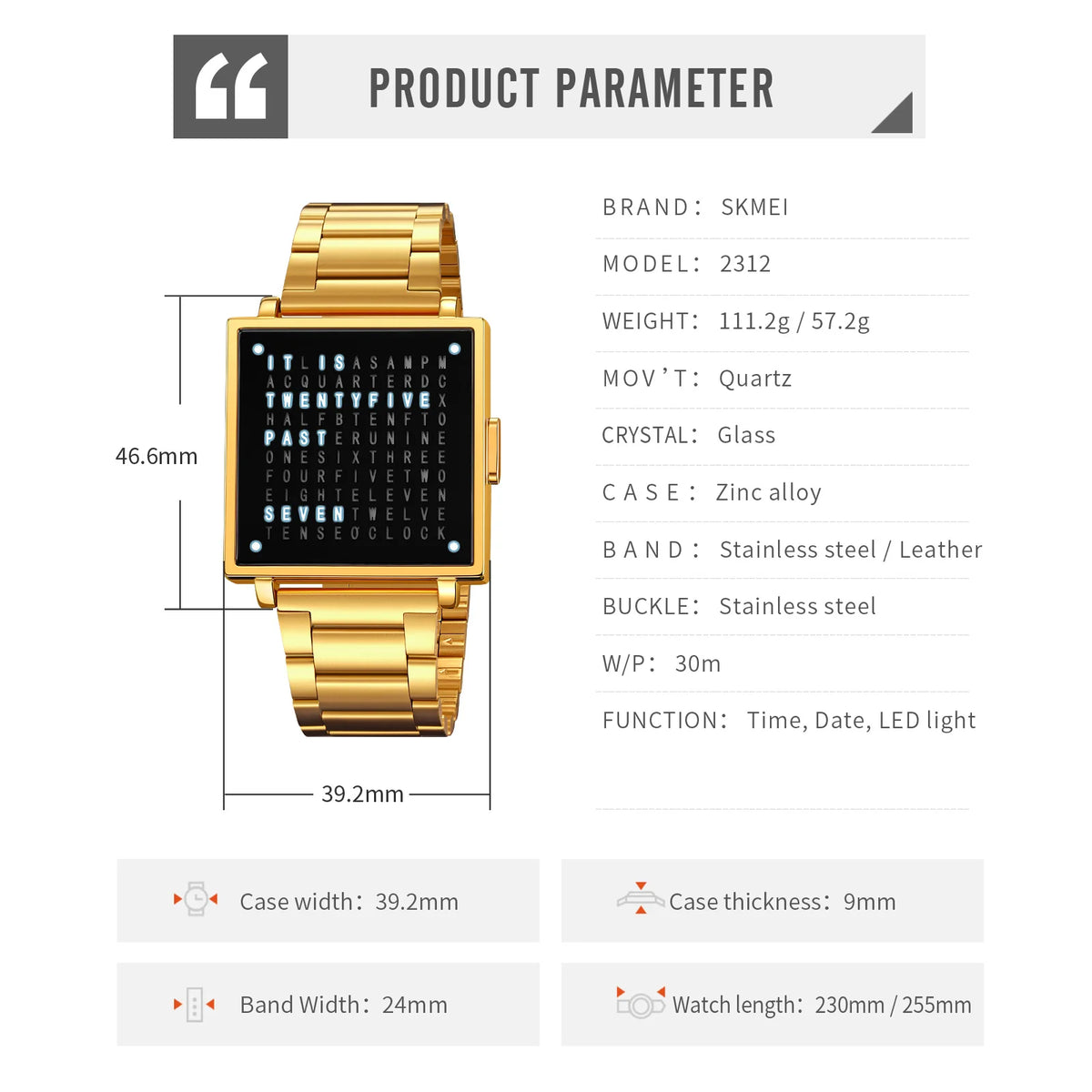 Square Digital Sport Watch With LED Light & Calendar