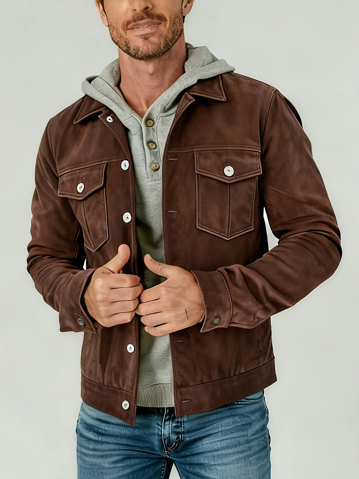 Men's Vintage Suede Trucker Jacket With Pockets