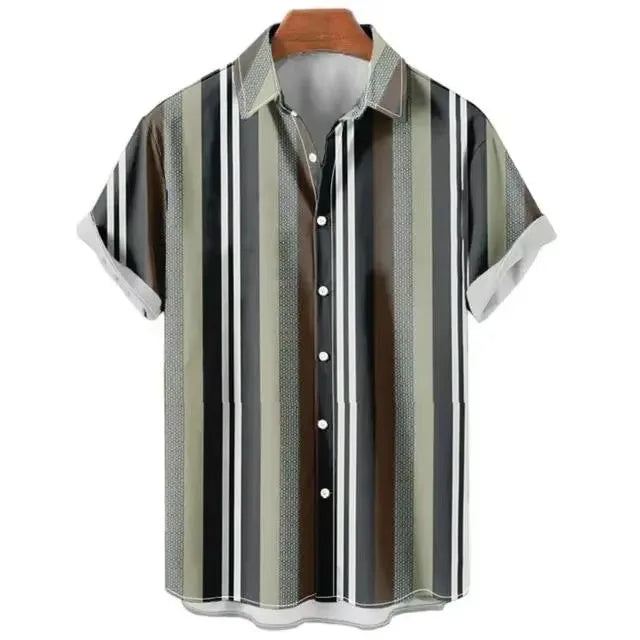 Striped Hawaiian Aloha Shirt Casual Short Sleeve