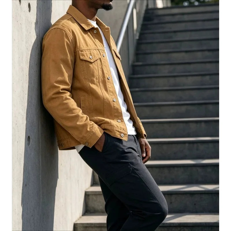 Men's Casual Denim Jacket Solid Button-Up Street Style