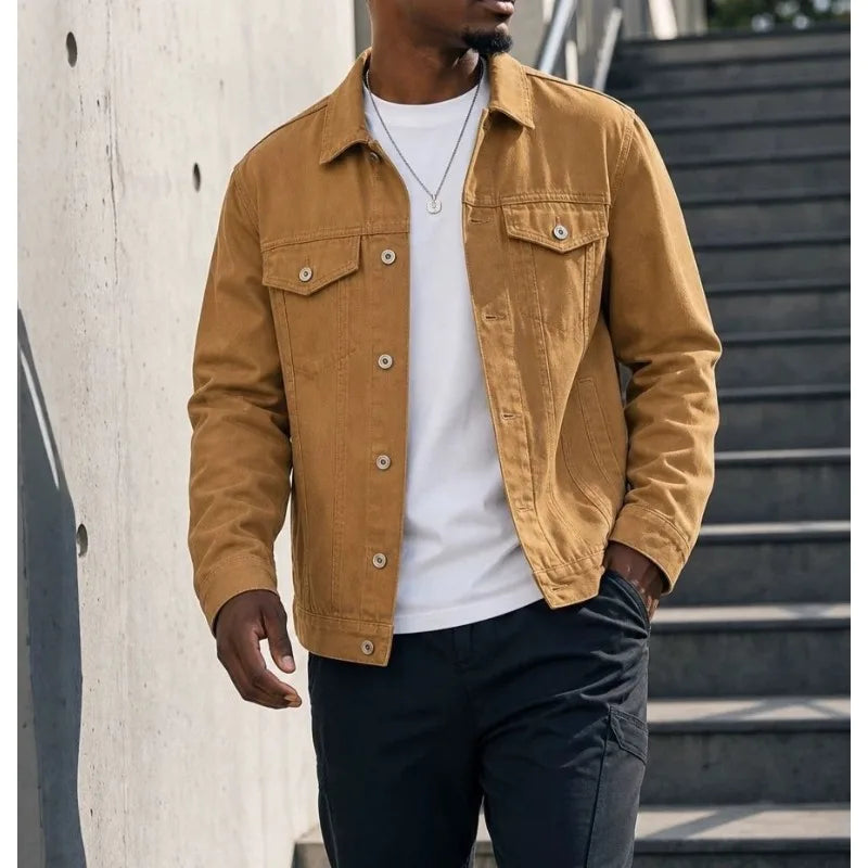 Men's Casual Denim Jacket Solid Button-Up Street Style