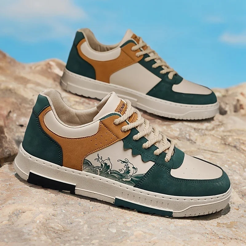 Men's Leather Casual Sneakers With Rubber Sole