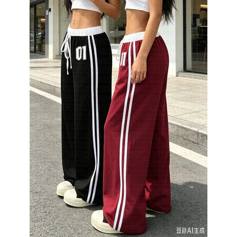 Kids Wide Leg Track Pants With Side Stripe Print