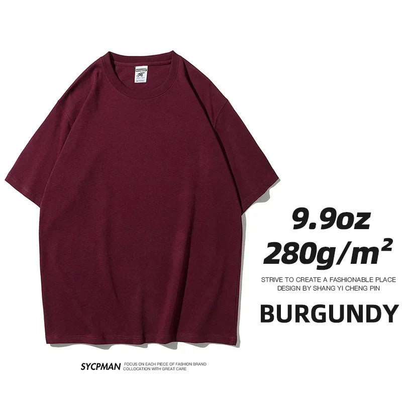 Burgundy Color Men's Heavyweight Oversized T-Shirt 280gsm Cotton