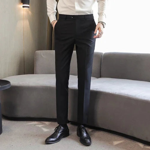 black Color Men’s Formal Office Trousers Casual Stretch Suit Pants