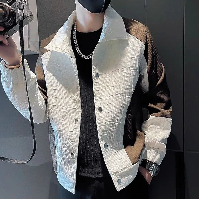 Men's Casual Patchwork Polo Jacket For Spring And Fall