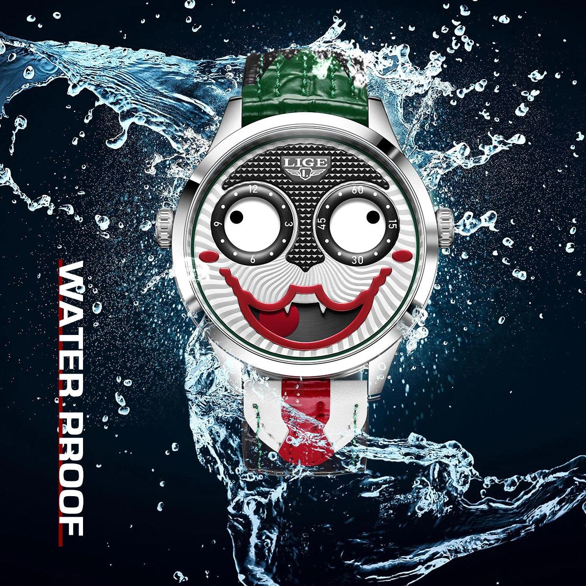 Men’s Quartz Watch With Clown Dial Leather Strap
