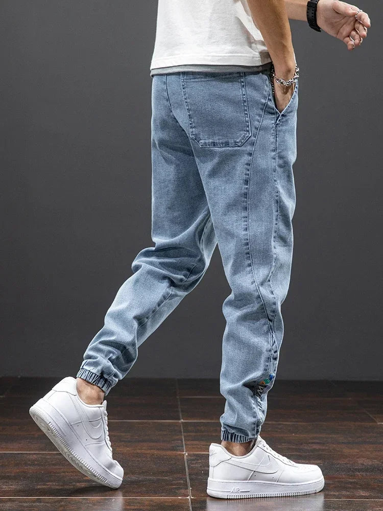 Men’s Denim Cargo Jogger Jeans With Elastic Waist