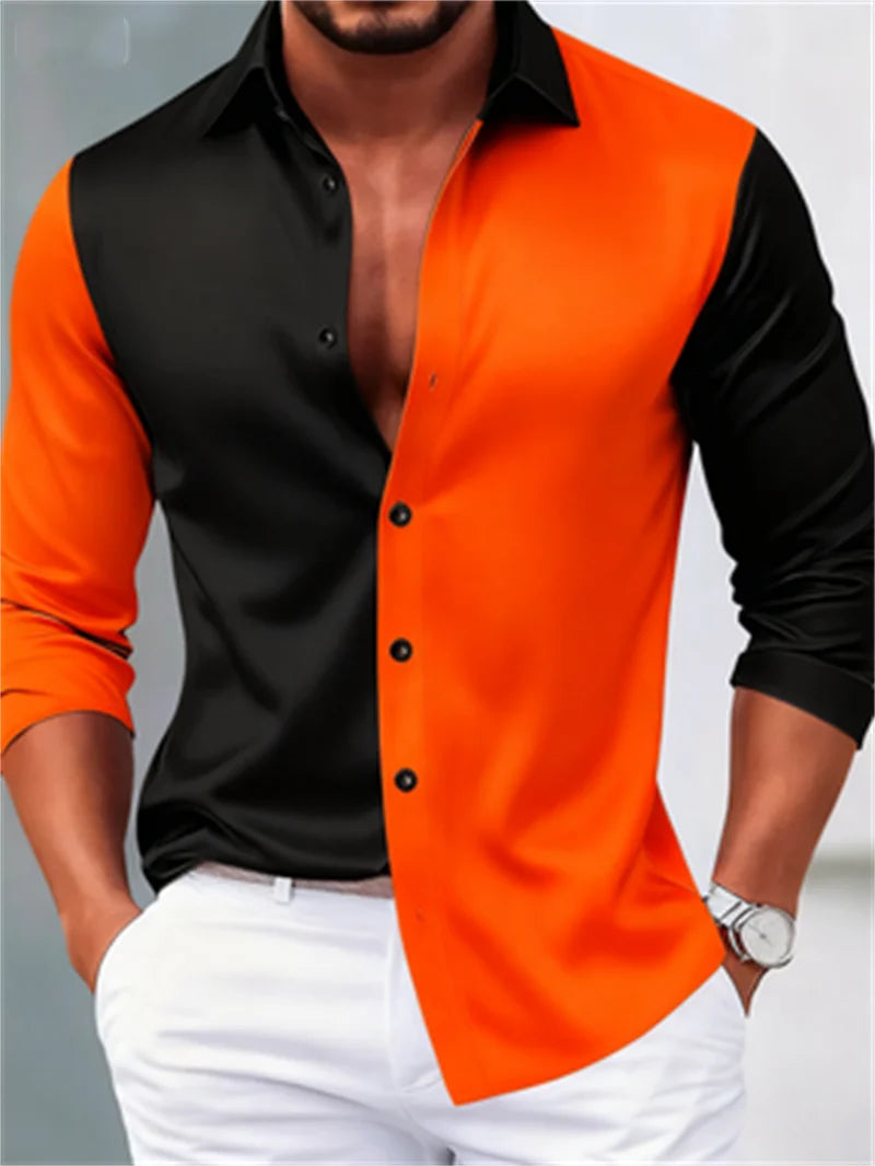 Men's Two Tone 3D Pattern Casual Long Sleeve Shirt