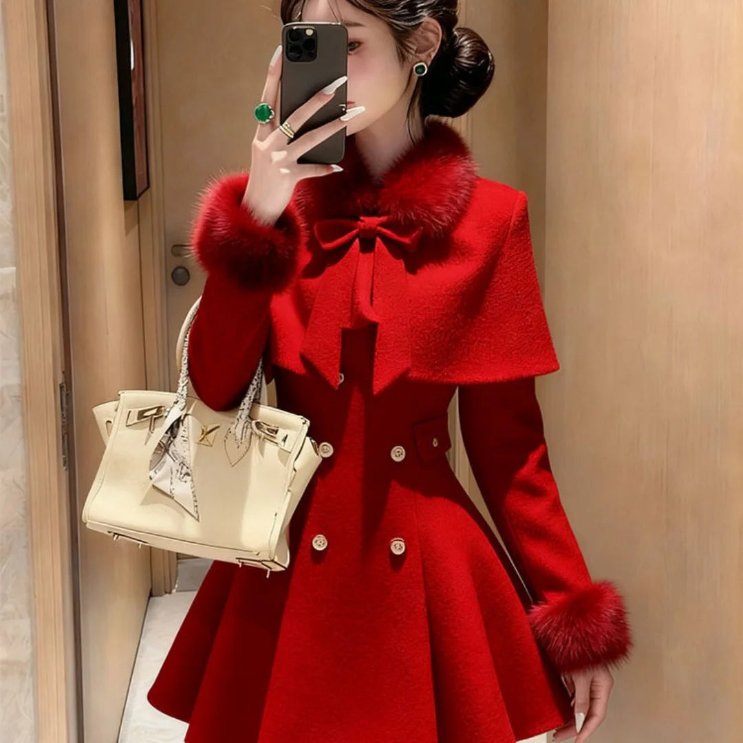 Women’s A-Line Mini Dress With Belted Coat Set