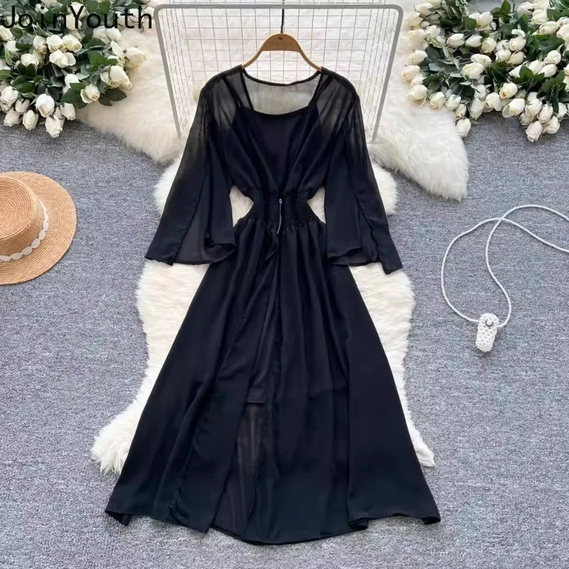 Women’s Floral Chiffon Two-Piece Midi Dress Set