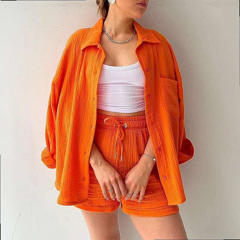 Women’s Printed Two-Piece Short Set Ruffle Blouse