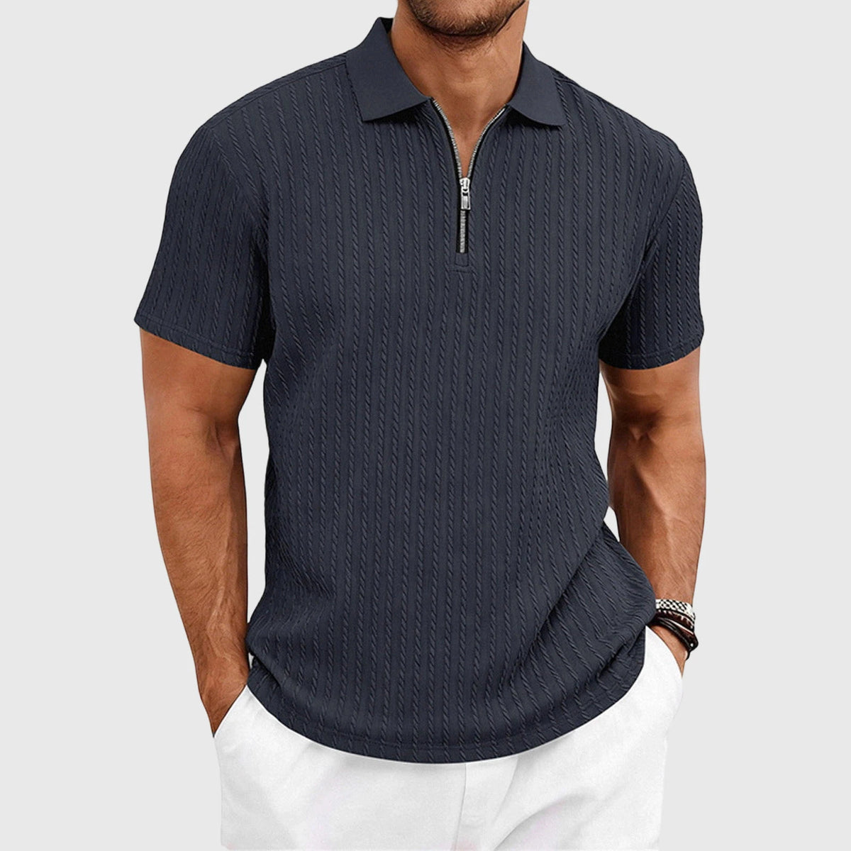 Men’s Textured Half Zip Short Sleeve Casual Shirt