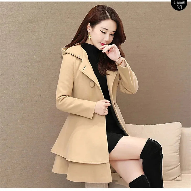 Women’s Wool Blend Long Coat Double-Breasted A-Line
