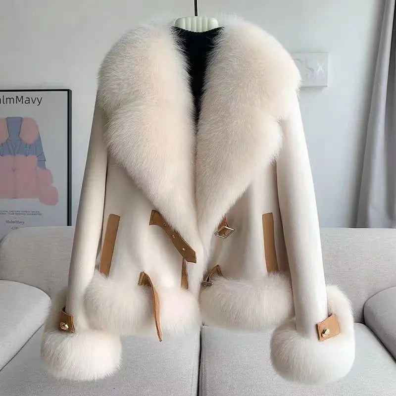 Women’s Faux Mink Fur Short Coat – Belted Winter Jacket