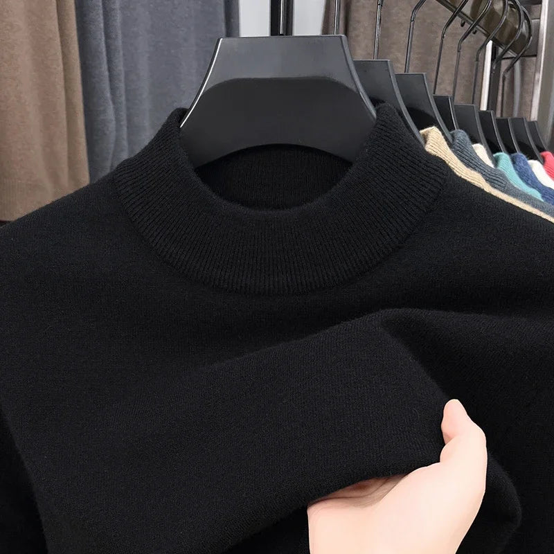 Men's Mock Neck Knit Sweater Pullover for Autumn Winter