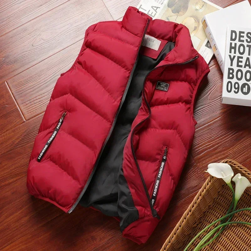 Men's Winter Padded Vest Jacket With Stand Collar