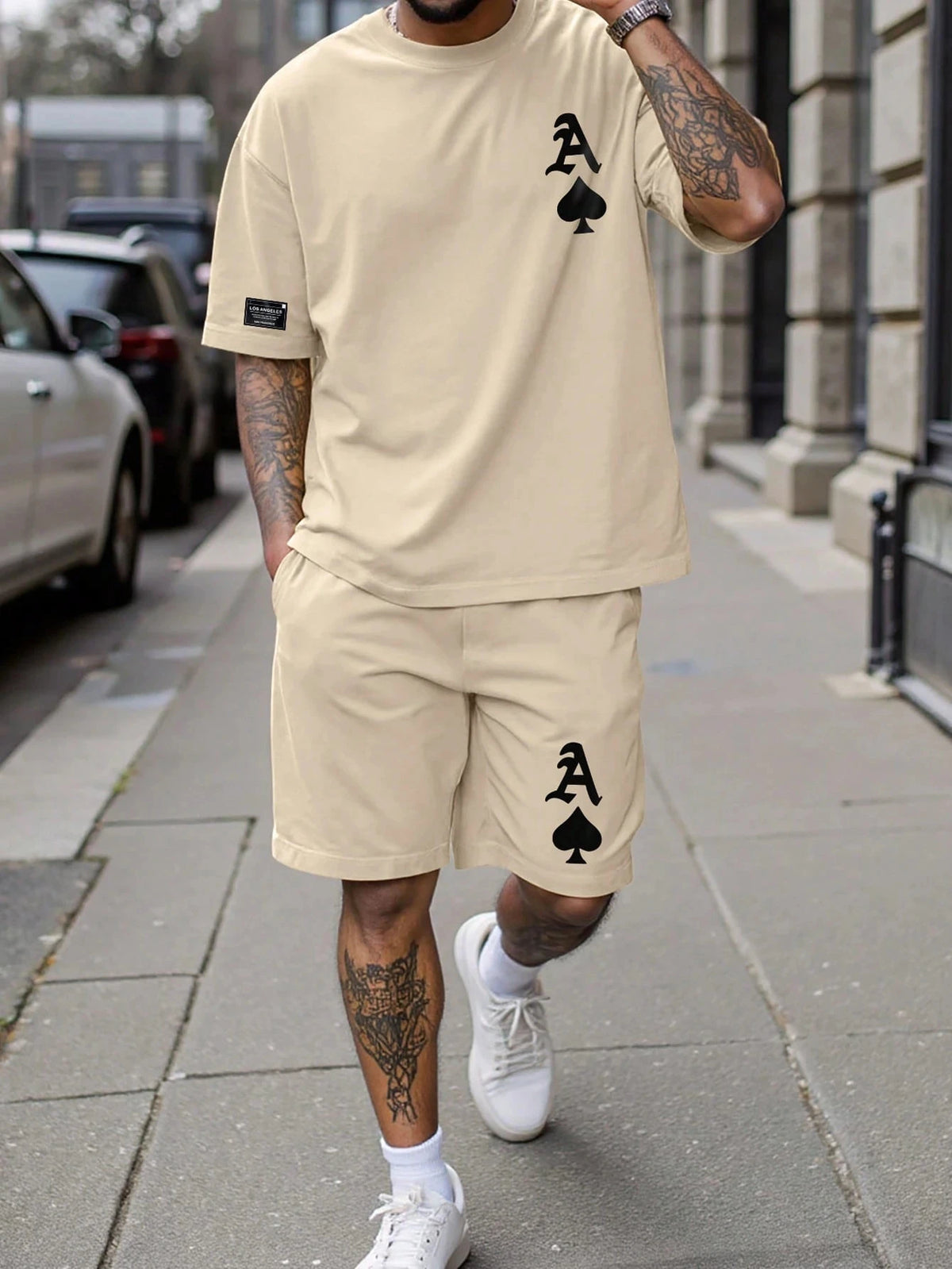 Men's Printed Sports T-Shirt And Shorts Set