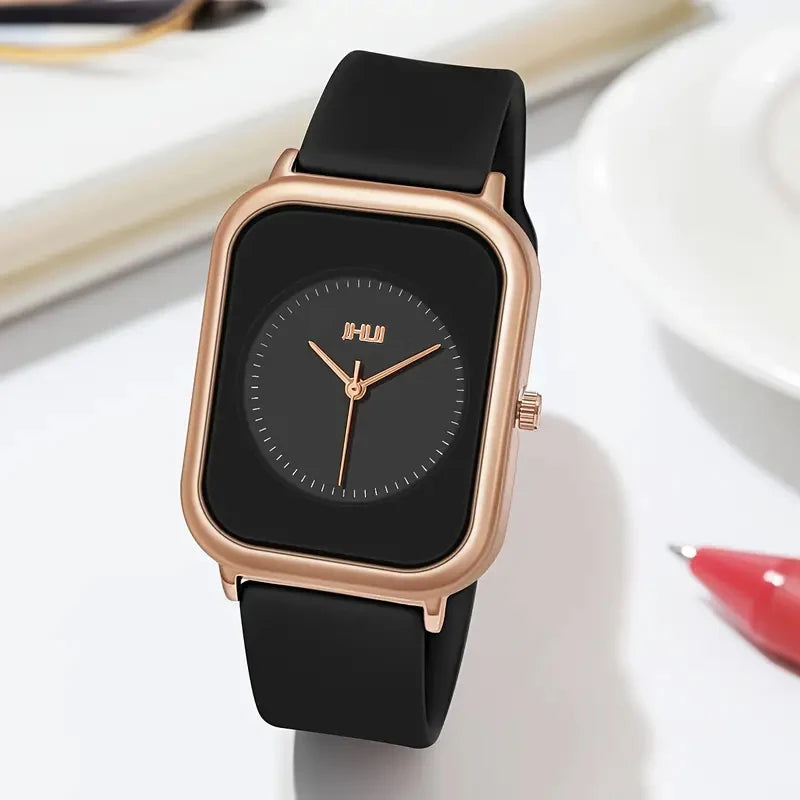 Women’s Rectangle Quartz Watch With Silicone Strap