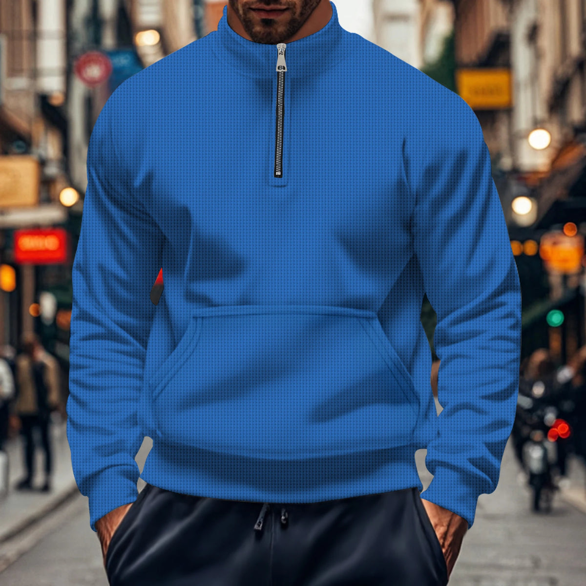 Men's Waffle Knit Half Zip Pullover Sweatshirt