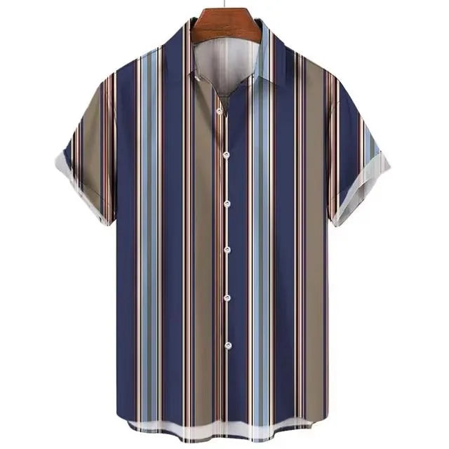 6 Color Striped Hawaiian Aloha Shirt Casual Short Sleeve
