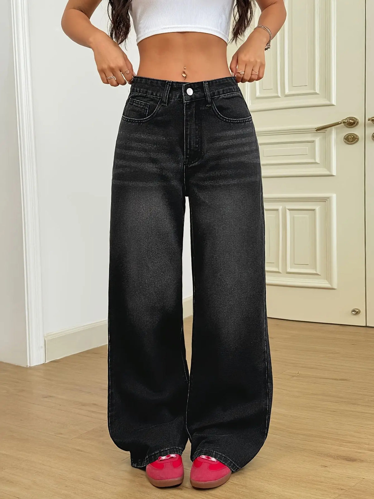 Women’s Retro High Waist Loose Straight Leg Jeans