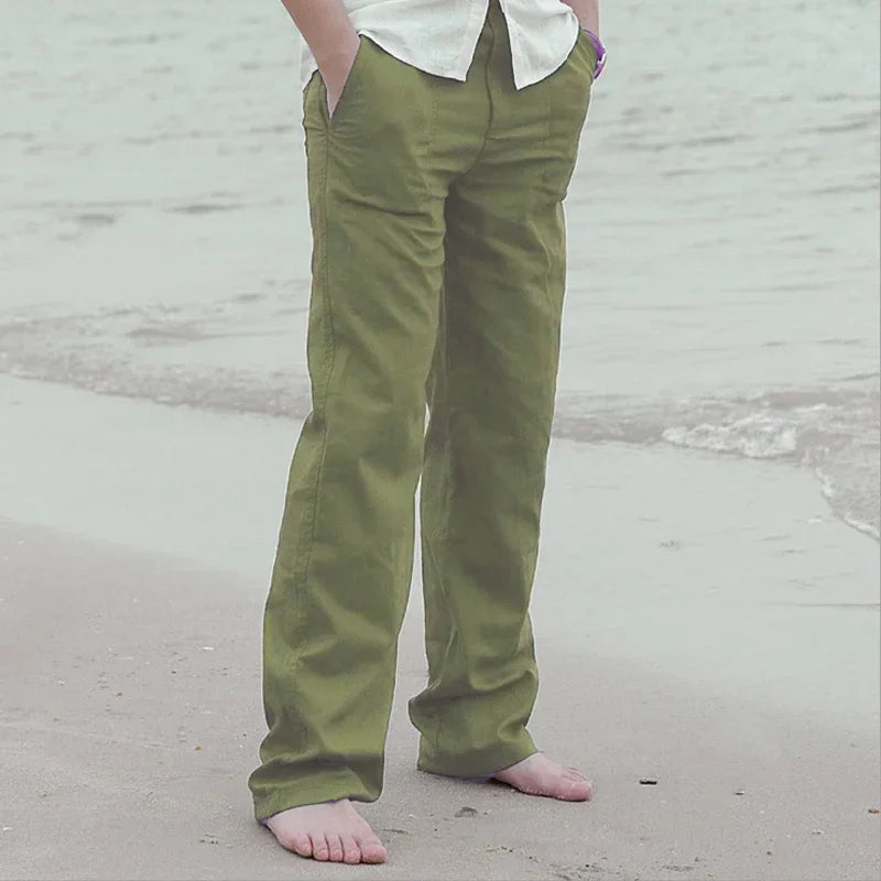 Men's Cotton Linen Casual Pants With Elastic Waist