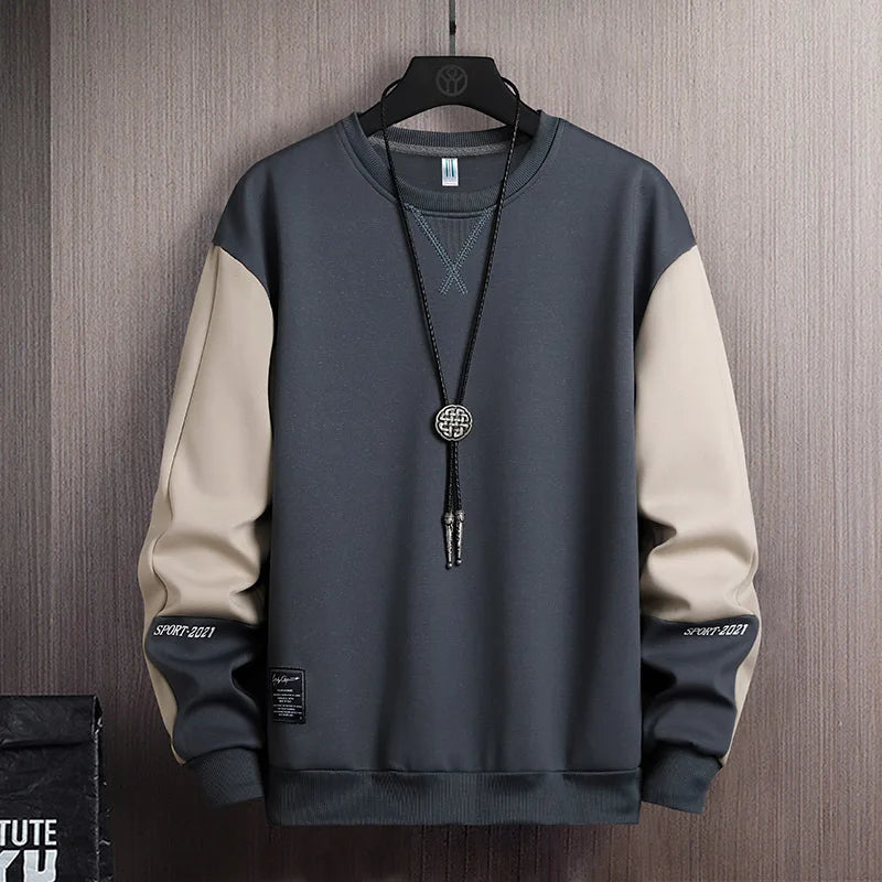 Men’s Patchwork Crewneck Sweatshirt Casual Streetwear