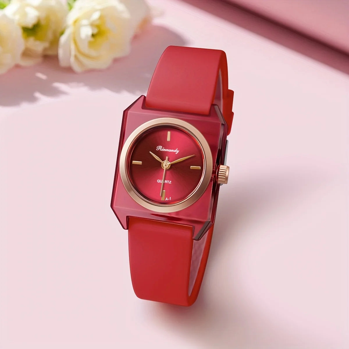 Women’s Rectangle Quartz Watch with Soft Silicone Strap