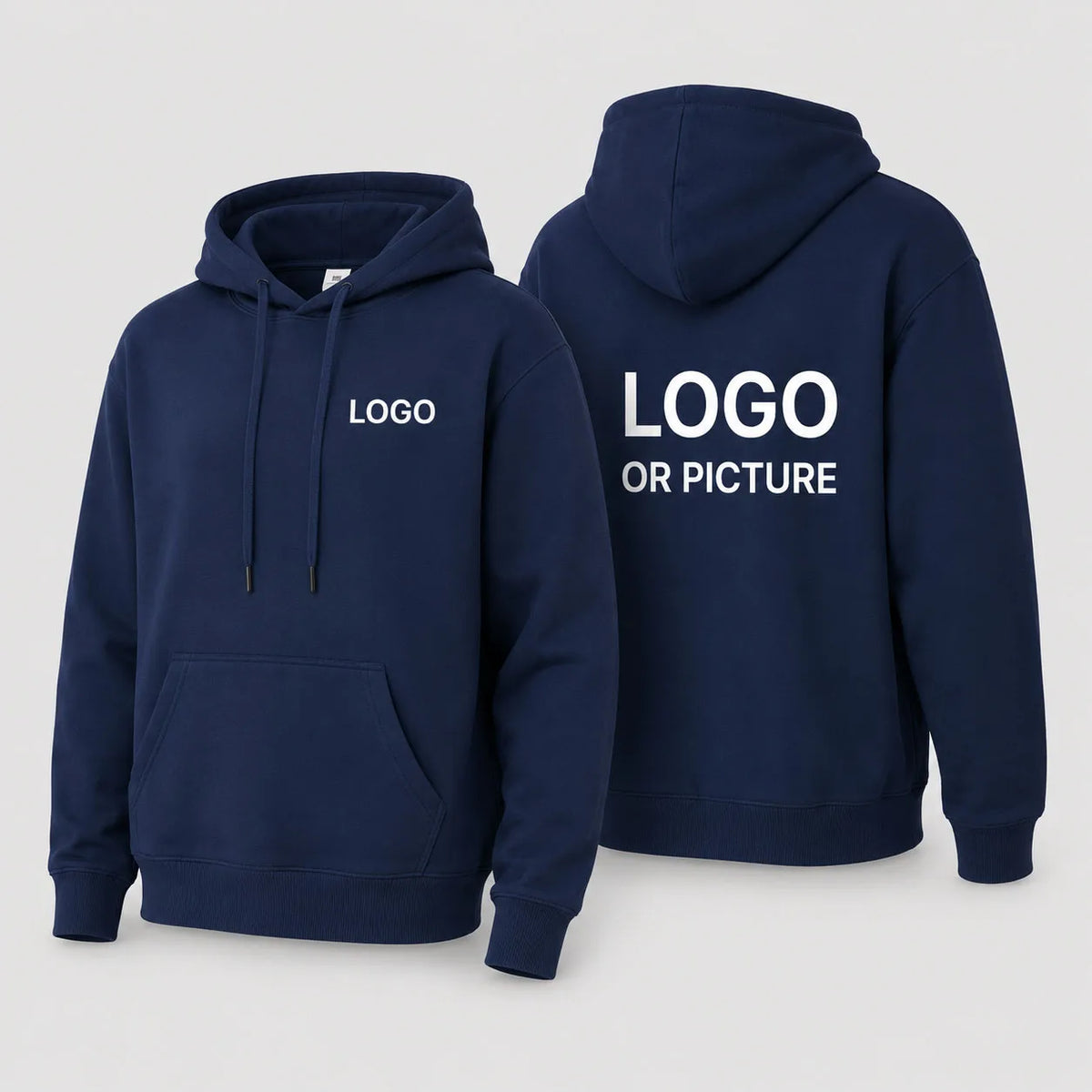 Navy Color Custom Logo Hoodie Pullover – Personalized Print Sweatshirt