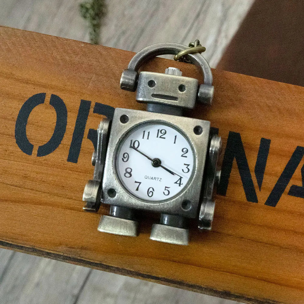 Vintage Robot Pocket Watch Pendant – Quartz Arabic Dial