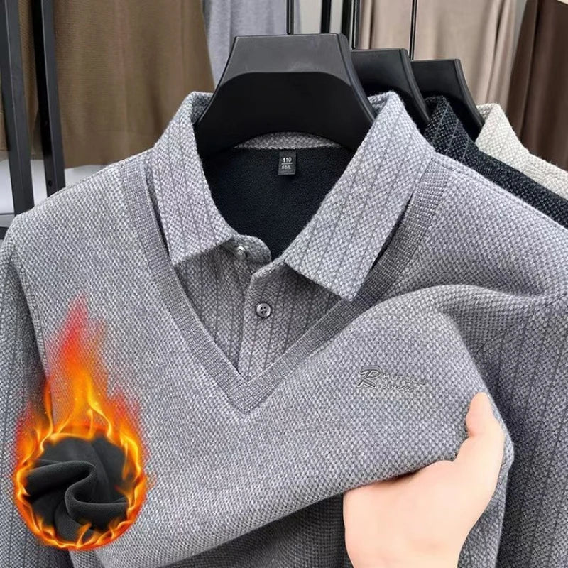 Men's Long Sleeve Polo Shirt – Fleece Lined, Non-Iron