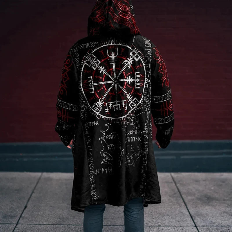05 Print Color Men’s Vintage Gothic Hooded Coat Open Front Cardigan