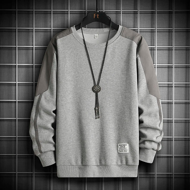 Men’s Patchwork Pullover Sweatshirt Casual Streetwear