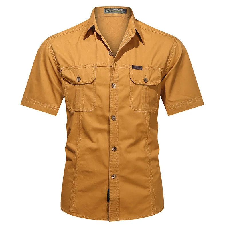Men’s Casual Cargo Shirt Short Sleeve Button-Up