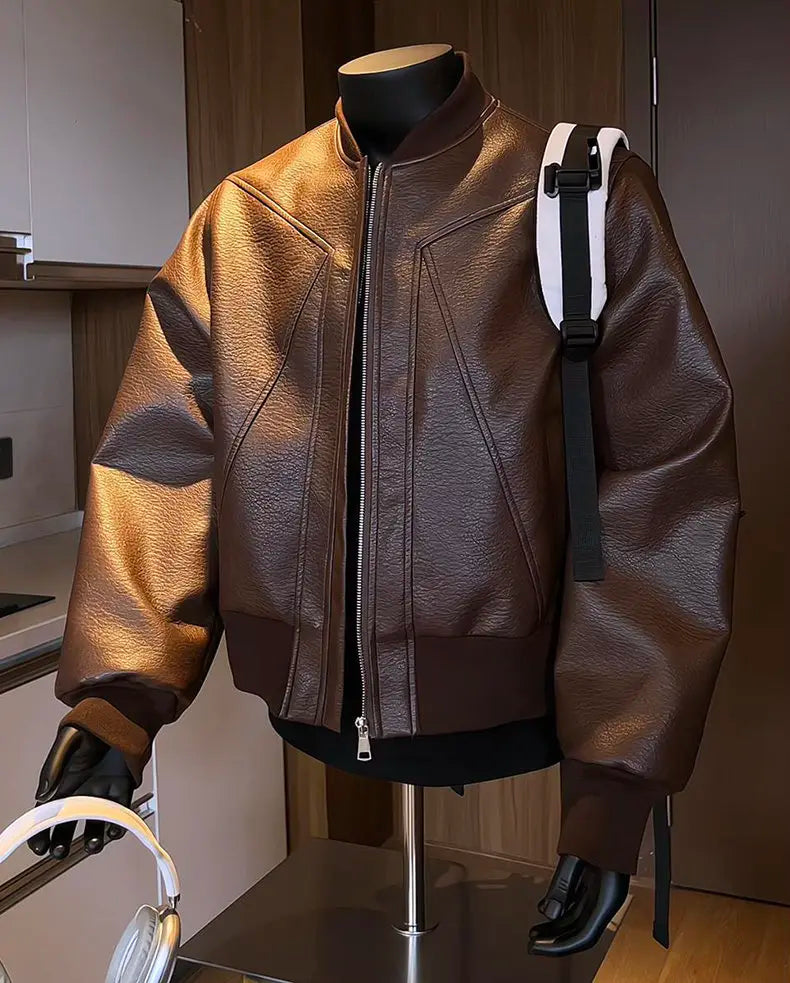 Men's Retro PU Leather Motorcycle Jacket With Zipper