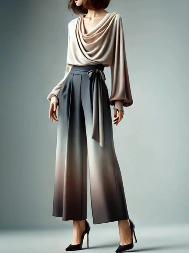 Women’s Gradient Wide Leg Pants High Waist Trousers