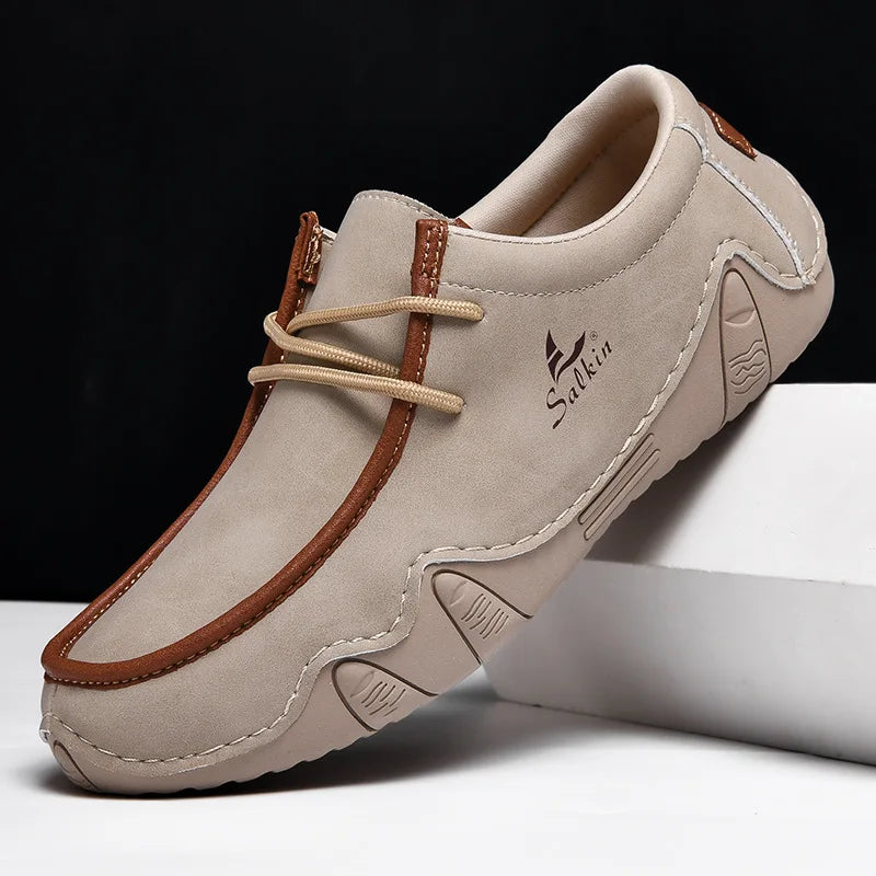1801 Beige Color Men’s PU Leather Casual Loafers – Slip-On Driving Shoes