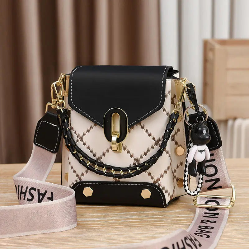 black Color Mini PU Crossbody Phone Bag For Women With Zipper