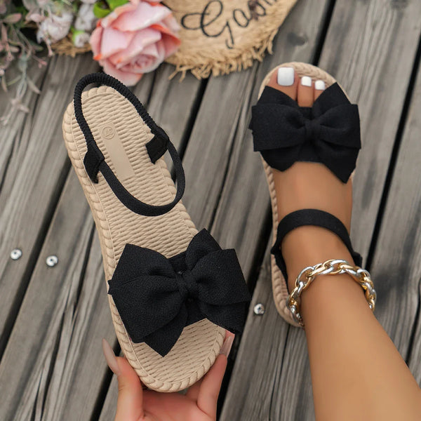 Women’s Flat Beach Sandals Slip-On With Bow Strap