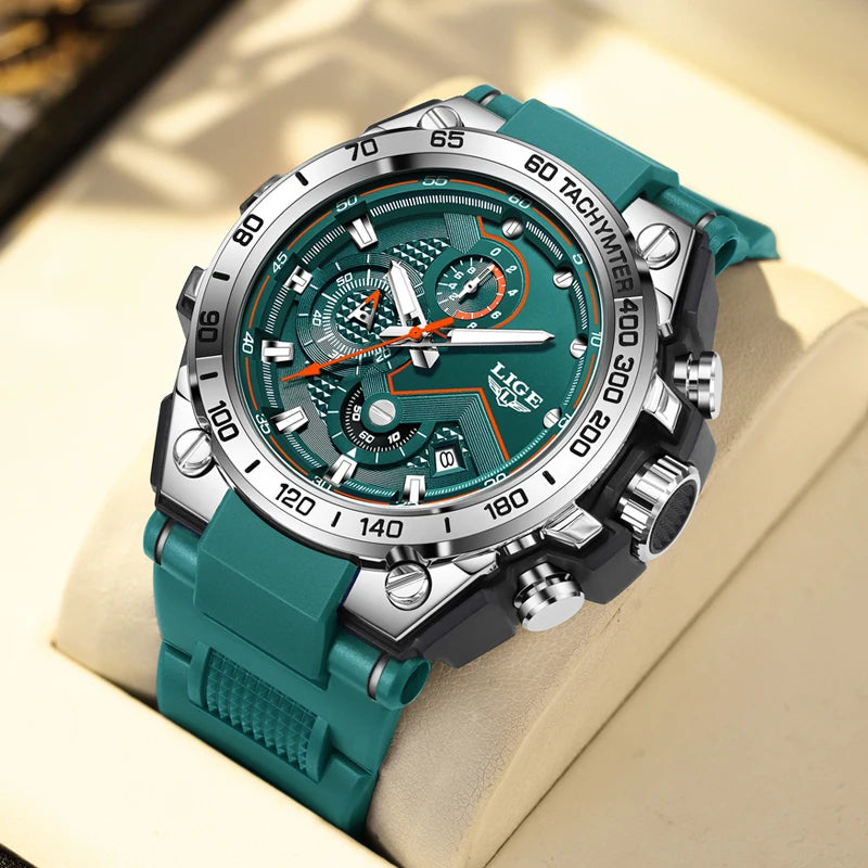 Green Color Men’s Military Sports Watch Quartz With Rubber Strap