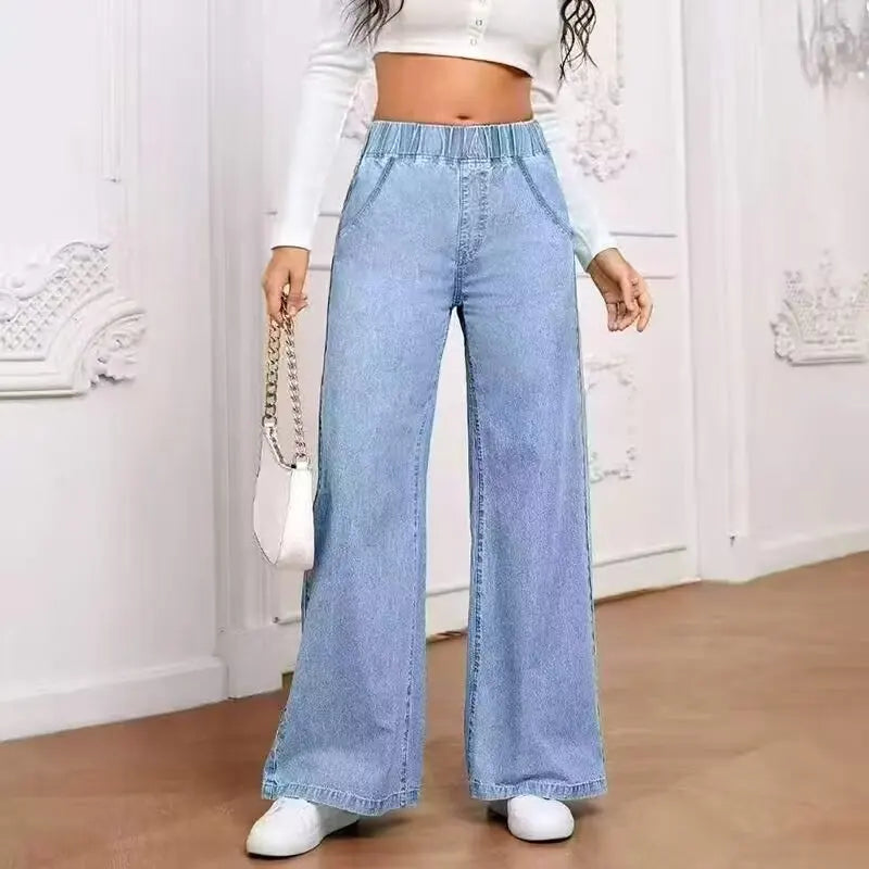 Women’s Wide Leg Denim Jeans With Elastic Waist