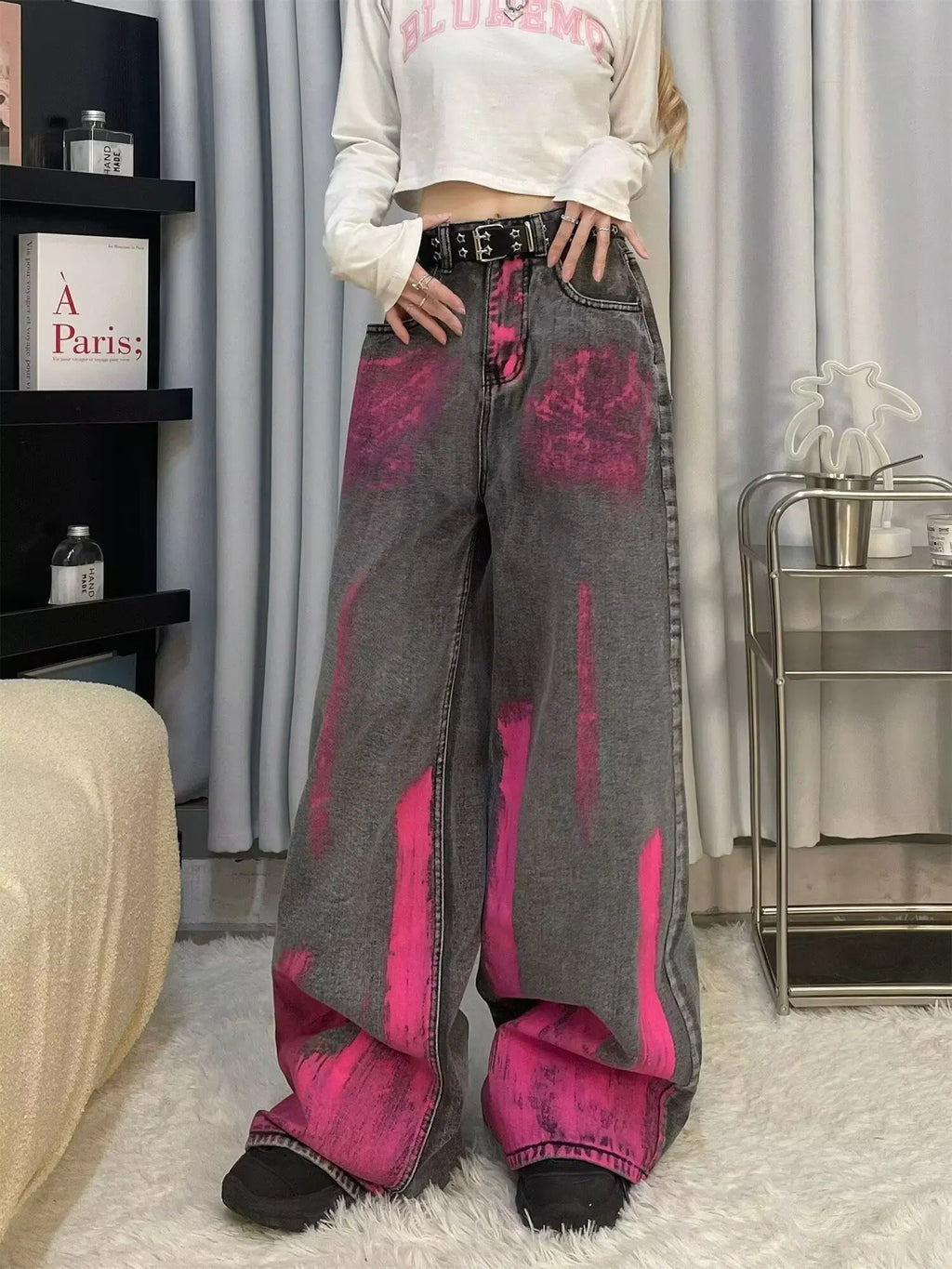 Women’s Graffiti Patchwork Wide Leg High Street Jeans