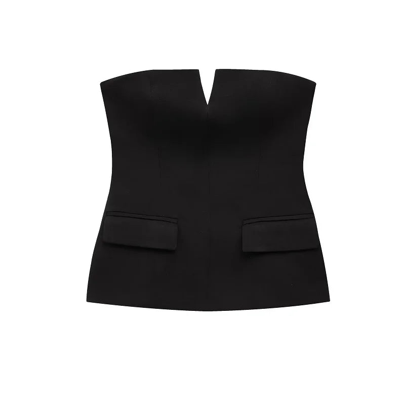 black Color Women’s Strapless Tube Crop Top Backless Short Bustier