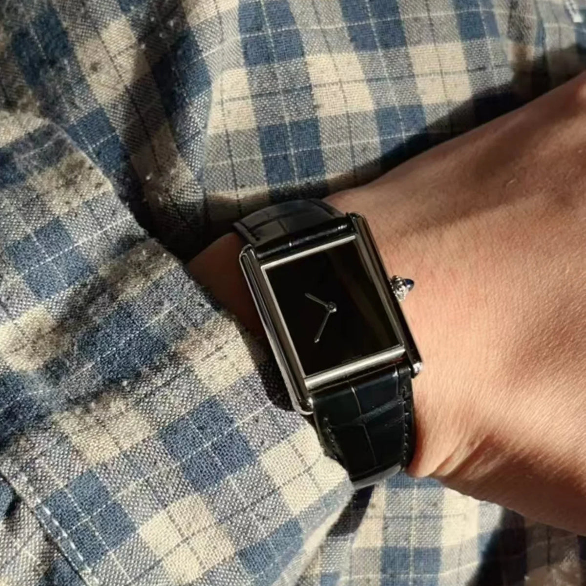 Men's Rectangular Leather Strap Quartz Dress Watch