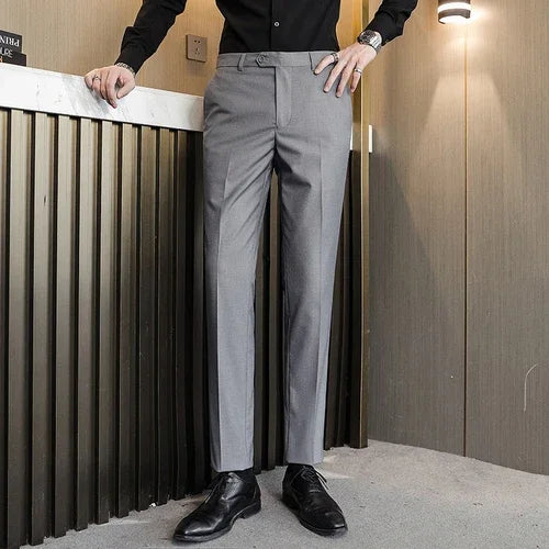 GRAY Color Men’s Formal Office Trousers Casual Stretch Suit Pants