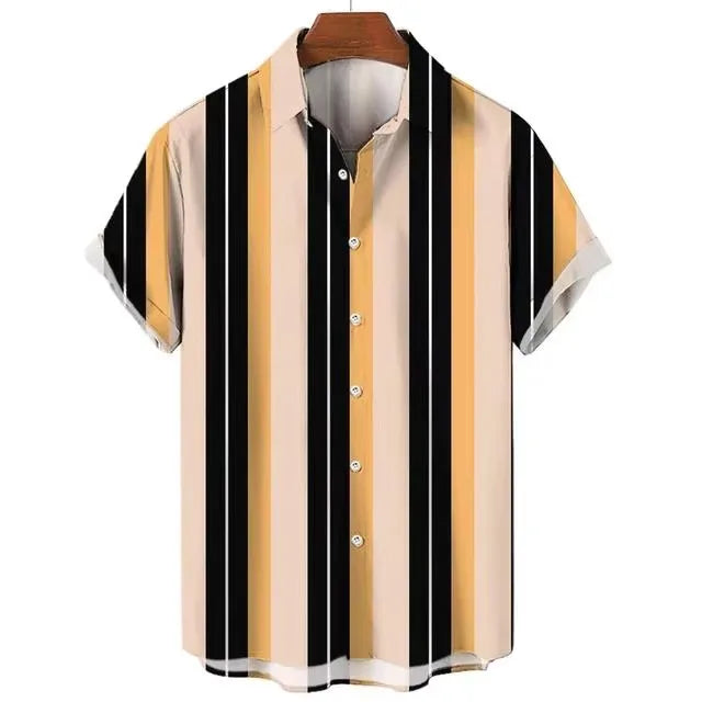 Striped Hawaiian Aloha Shirt Casual Short Sleeve