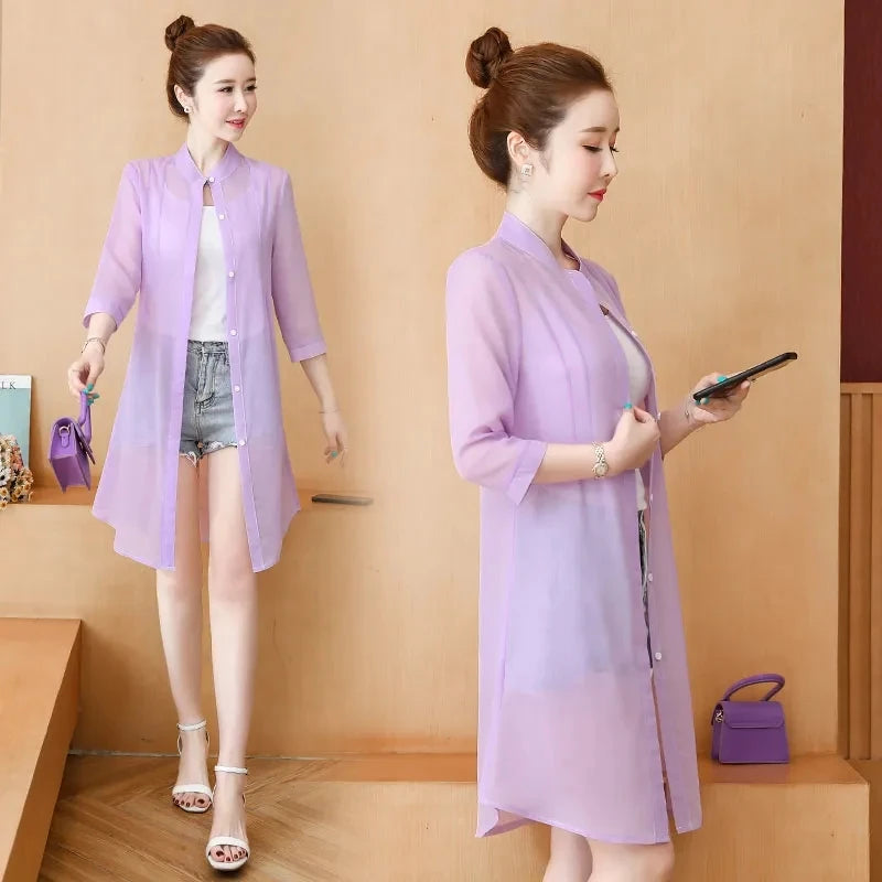violet Color Women’s Chiffon Sun Protection Cardigan Jacket